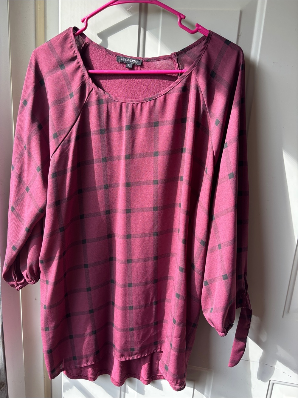 Papermoon Rose Plaid Tie-Sleeve Tunic Top